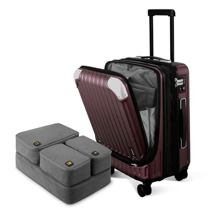 LEVEL8 Grace Carry On Luggage Airline Approved, 20 Inch Expandable Hardside Carry On Suitcase With Wheels, Abs+Pc Small Luggage with Tsa Lock, Red, 20-Inch - color: Red, size: 20 Inch - Expandable + 4PC
