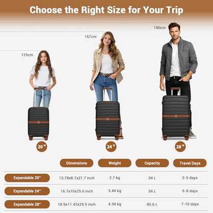 Kono Expandable Carry On Luggage 22x14x9 Airline Approved with Spinner Wheels, 20 Inch Durable PC+ABS Hardshell Travel Suitcase Rolling Luggage with Lock, Black/Brown - color: Black/Brown, size: Carry-on 20-inch