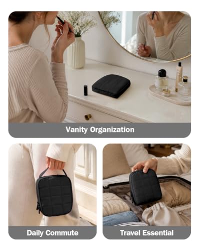 Travel Jewelry Case with Necklace Holder, Earring and Ring Organizer, Black - color: Black