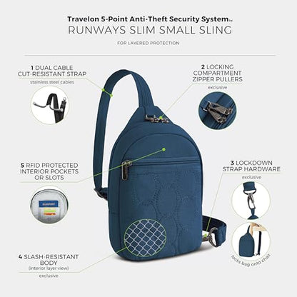 Travelon Anti-Theft Runways Small Sling - color: Ocean