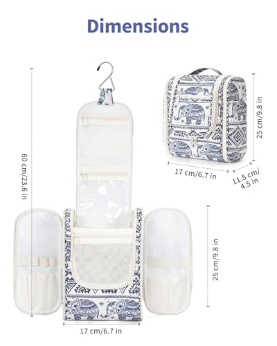 Narwey Hanging Travel Toiletry Bag for Women, Cosmetic Makeup Bag - color: B-Elephant, size: Medium