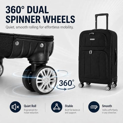 Mirage Grace 4 Piece Expandable Softside Luggage Set, Black - color: Black