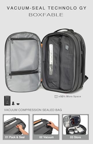 45L Travel Backpack with Vacuum Compression System Fits 16" Laptop | Expandable Carry On Backpack with Pump, Water Resistant, TSA Lock, Vacuum Backpack for Travel & Business - color: Gray B
