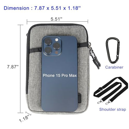 Dual Phone Pouch Neck Phone Holster Bag for 4.5-6.8 Inch iPhone Samsung - color: Double Zipper, Gray