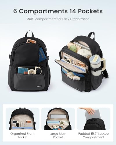 LOVEVOOK Laptop Backpack for Men Women with Giant Tumbler Holder Pocket - color: Black-dark Gray, size: 17.3 inch