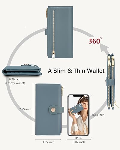 Blue Women's Slim Wallet,Thin RFID Card Holder with Zipper Pocket - color: Denim Blue, size: Bifold