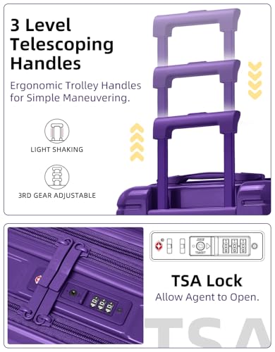 LARVENDER Carry On Luggage 22x14x9 Airline Approved, Suitcases with Wheels - color: Purple - Front Open