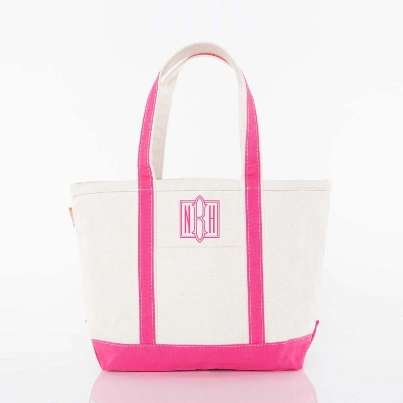 CB STATION Medium Classic Personalized Monogram Canvas Tote Bag for Women – Customized Gift for Birthday, Wedding - color: Hot Pink