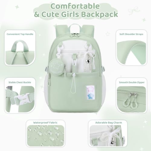 DIGOBAY Backpack for Girls, 5PCS School Bookbag with Lunch Box Pencil Case - color: Green