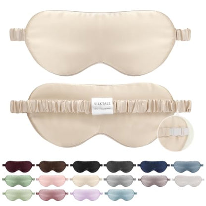 100% Mulberry Silk Eye Mask for Sleeping with Silk Wrapped Adjustable Strap,Beige - color: Beige