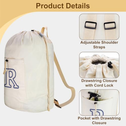 Laundry Bag Backpack Personalized Initial Canvas Laundry Bag, Letter R - color: Letter R, size: X-Large