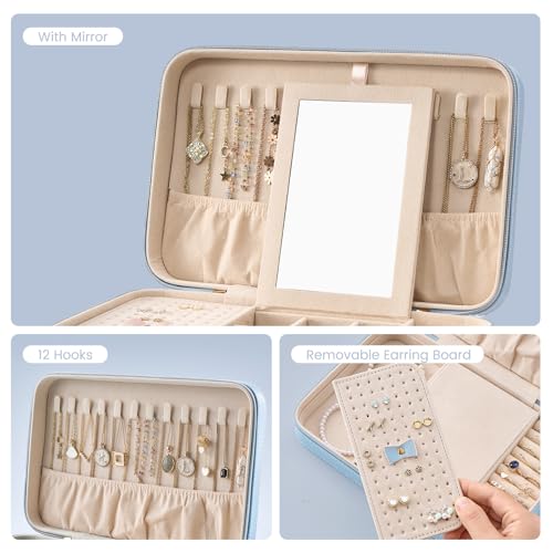 Lolalet Travel Jewelry Case for Women Girls -Large, Blue - color: Blue, size: Large (10"W*6.69"D*2.17"H)