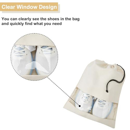 4 Pcs Shoe Bags for Travel with Clear TPU Window & Drawstring Closure - color: Beige