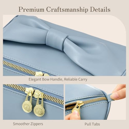 SHOWKOO Cosmetic Bag for Women, WideOpen Travel Makeup Bag with Compartment - color: Dusty Blue