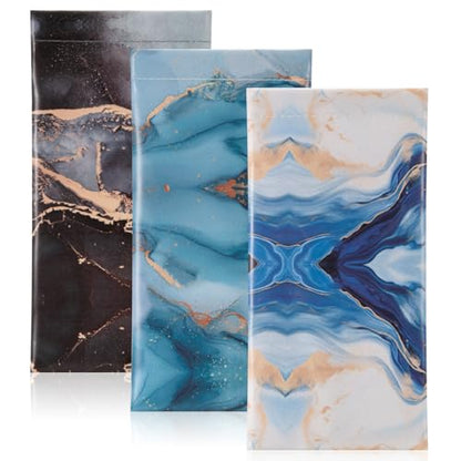 TRIUMPH VISION Eyeglass Case Glasses Case Soft Sunglass Pouch Sleeve 3 Pack - color: Pu Leather Marble Black Grey Blue White