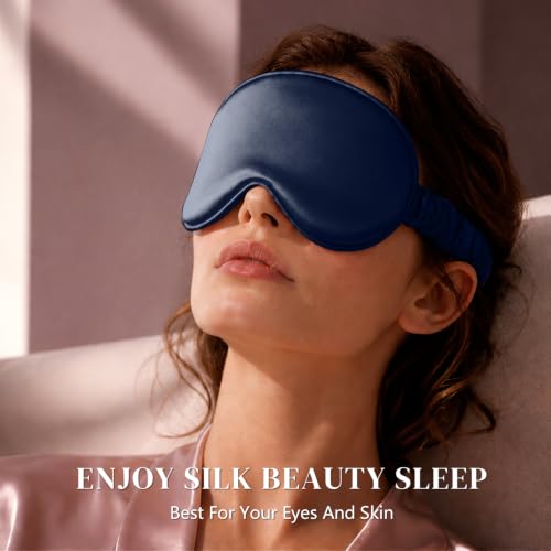 ZIMASILK Adjustable 22 Momme 100% Pure Mulberry Silk Sleep Mask - color: Navy Blue-adjustable