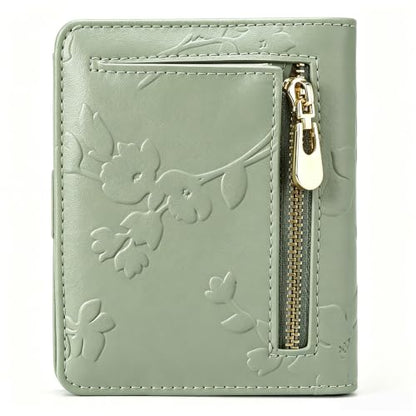 Small RFID Womens Wallet Travel Bifold Compact Slim thin Credit Card Holder - color: Green