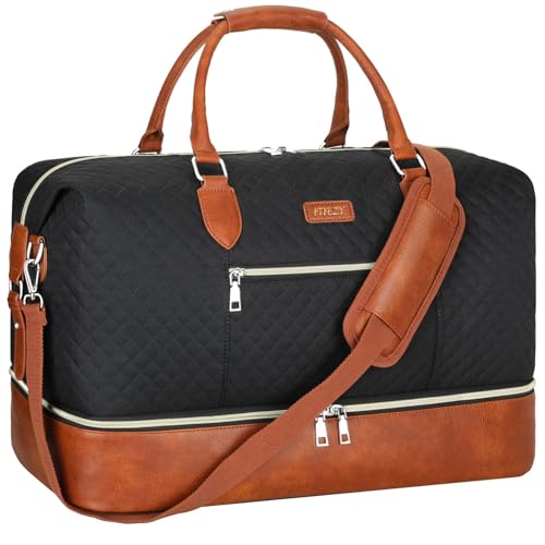 ITIEZY Weekender Bag for Women 21.5" Travel Duffel Large Carry On Bag 3PCS - color: 4-Black Brown