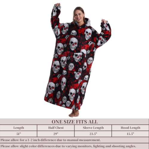 Moinlizy Oversized Wearable Blanket Hoodie for Women Men - color: Black Skull