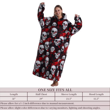 Moinlizy Oversized Wearable Blanket Hoodie for Women Men - color: Black Skull