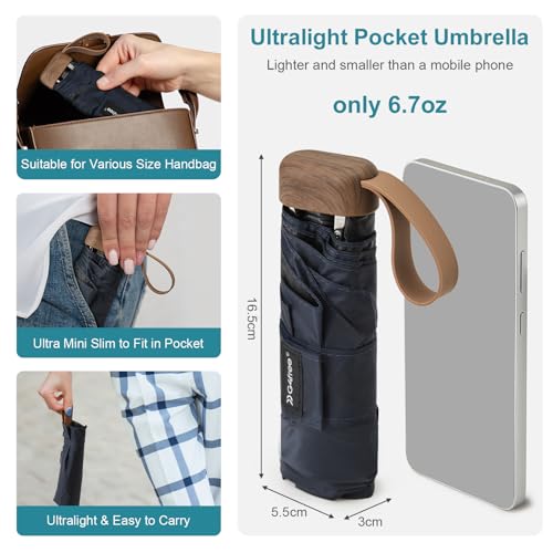 G4Free Mini Travel Umbrella for Purse Pocket Umbrella UPF 50+ UV Protection - color: Navy Blue