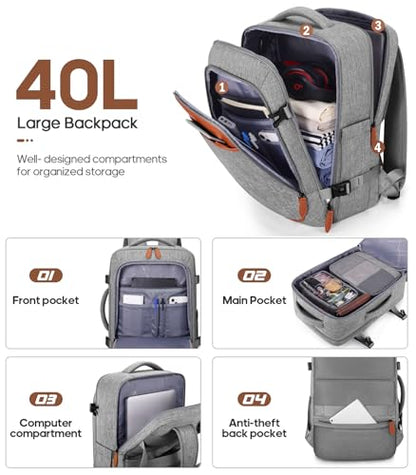 UKEIN Luggage Sets 3 Piece, 24in Checked Luggage With Travel Backpack - color: Grey, size: 3 piece set (24inch)