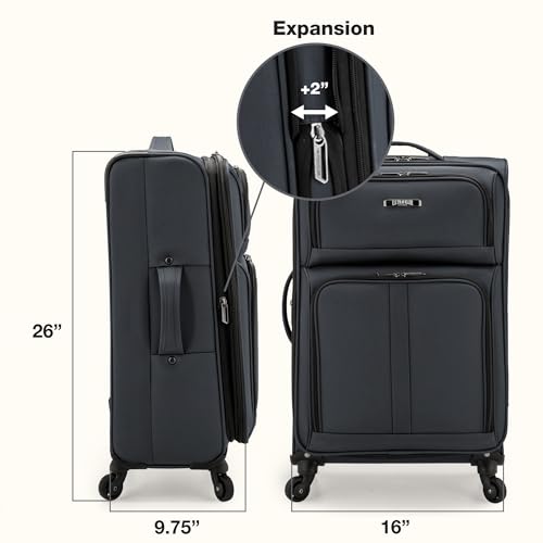 U.S. Traveler Anzio Softside Expandable Spinner Luggage, Dark Grey, Checked-Medium 26-Inch - color: Dark Grey, size: 26-Inch Medium