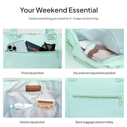 TOPEAST Travel Duffle Bag, Weekender Bags for Women with Shoe Compartment - color: Green