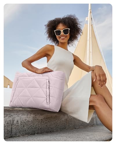 BAGSMART Tote Bag for Women, Puffer Tote Bag for Work Large Shoulder Bag - color: F-pink