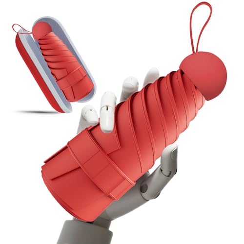 Mini Travel Umbrella, UPF 50+ Compact Fits in Purse - color: Carmine