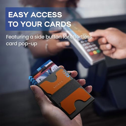 RUNBOX Slim Wallet for Men, RFID Aluminum Pop-Up Card Holder for 12 Cards - color: Matt Orange