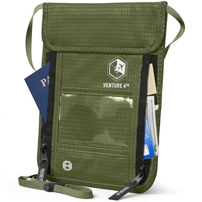 VENTURE 4TH Travel Neck Wallet, RFID Blocking Passport Holder - Green - color: Green