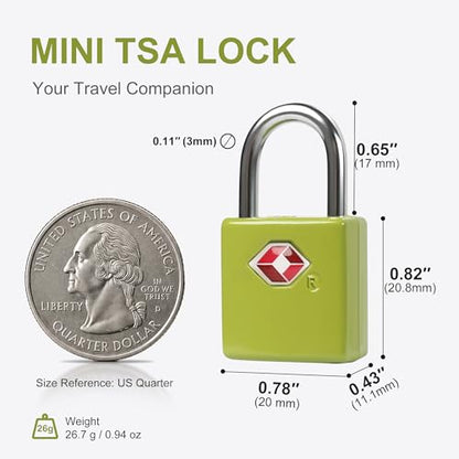 TSA Locks for Luggage with Keys, 4 Small Padlocks Keyed Alike - color: Dark Green