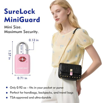SURE LOCK Mini TSA Approved Keyed Luggage Lock – One Key Opens All, Fits Tight Zipper Gaps & Small Pull Holes, Compact Travel Lock for Suitcases, Backpacks & Handbags - color: PINK 2 LOCKS