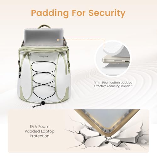 LOVEVOOK Mens Backpack with Giant Tumbler Holder Pocket,15.6 Inch Everyday Laptop Backpack Commuter Travel Work Computer Bag for Women,Casual Hiking College Teacher Back Pack Daypack,White-Bean Green - color: White - Bean Green(drawstring)