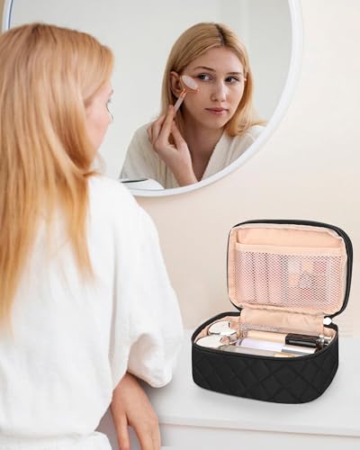 Relavel 작은 메이크업 가방, 여성용 귀여운 메이크업 파우치, 블랙 - color: 01-블랙, size: 소형