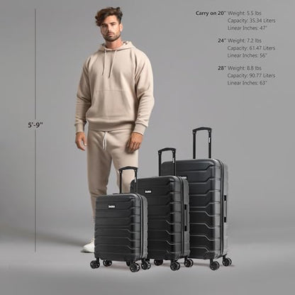 InUSA TREND 3-Piece Hardside Spinner Luggage Set 20/24/28in Durable Black - color: Black, size: 3-Piece Set (Carry-on, Medium, Large)