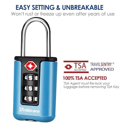 2 Pack TSA Approved Luggage Locks, Combination Travel Padlock, 3-Digit Waterproof Lock, TSA Accepted Outdoor Keyless Resettable Lock for Lockers, Bags, Backpack, Gym, Gate-Blue - color: 2 Pack-Blue