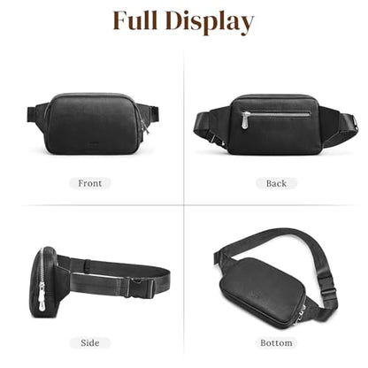 S-ZONE Leather Fanny Pack for Women RFID Blocking Crossbody Sling Bag - color: Black