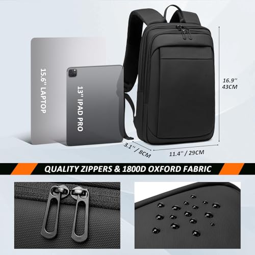 FENRUIEN Slim Laptop Backpack for Men 15.6 Inch, Black - size: 15.6 Inch, style: Commuter Backpack