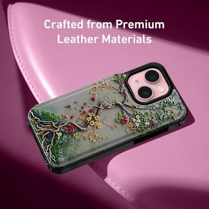 FUNMIKO for iPhone 13 Wallet Case, Card Holder, RFID-Blocking - color: Blooming Tree of Life, size: iPhone 13