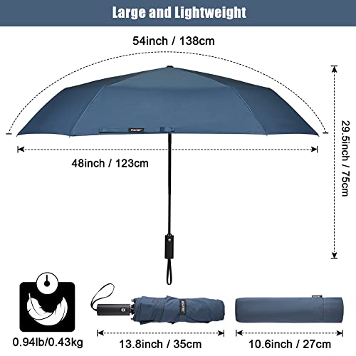 G4Free 54 Inch Large Golf Umbrella, Automatic Square 3 Folding Windproof Compact Travel Rain Umbrella - color: Navy Blue