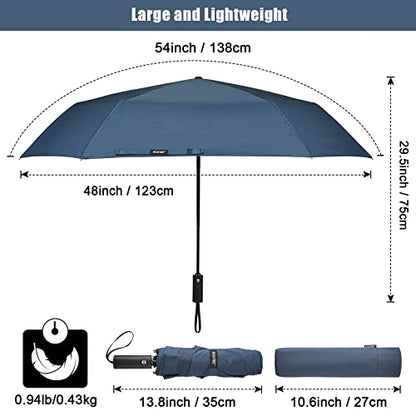 G4Free 54 Inch Large Golf Umbrella, Automatic Square 3 Folding Windproof Compact Travel Rain Umbrella - color: Navy Blue
