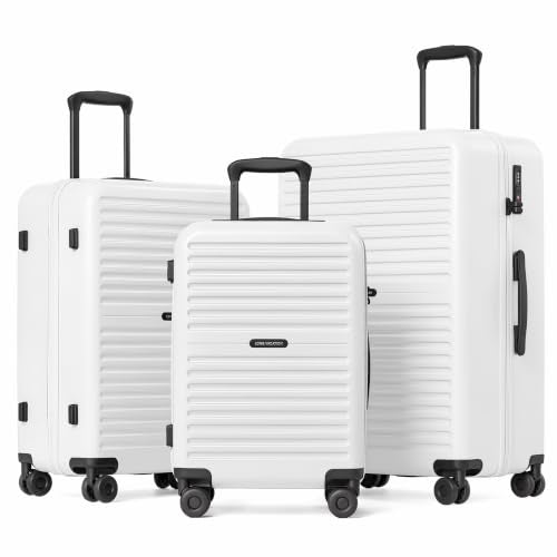 LONG VACATION Luggage Sets, 3 Piece, Durable Suitcase with Spinner Wheels - color: White, size: 3 Piece Set (20in/24in/28in)