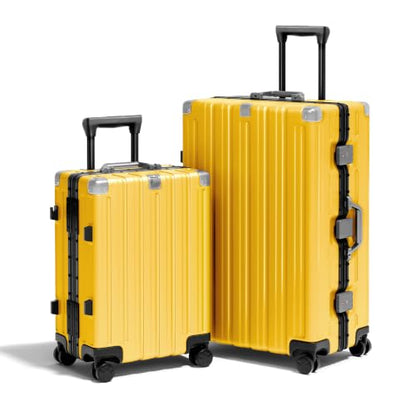 Krute Zipperless Luggage Set 2 Pieces Aluminum Frame Hard Shell Suitcases - color: Yellow, size: 2 Pieces(20+28in)