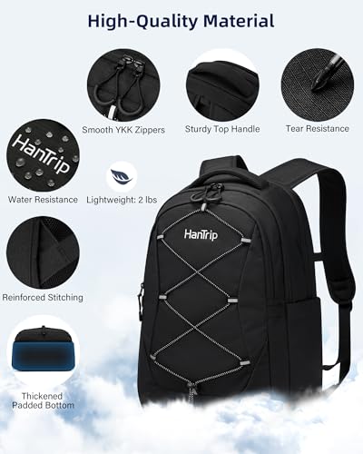 HanTrip 18 Inch Carry on Travel Backpack with Water Bottle Pocket, Black - color: Black-2