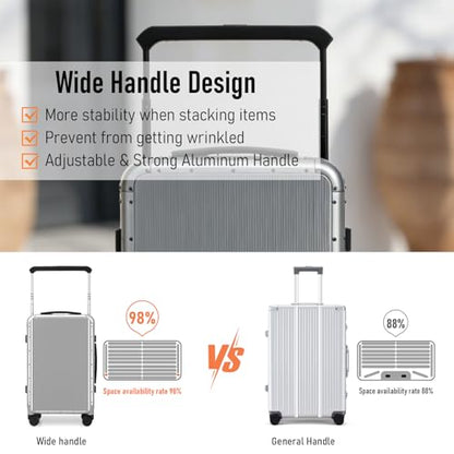 ROAMING All Aluminum Hardside 20 Inch Carry On Luggage, Zipperless Suitcase with TSA Lock & Wide Handle, Airline Approved Rolling Spinner Wheels, Travel Luggages with Leather Handle & Pockets,Grey - color: Grey, size: 20 Inch Carry On Luggage