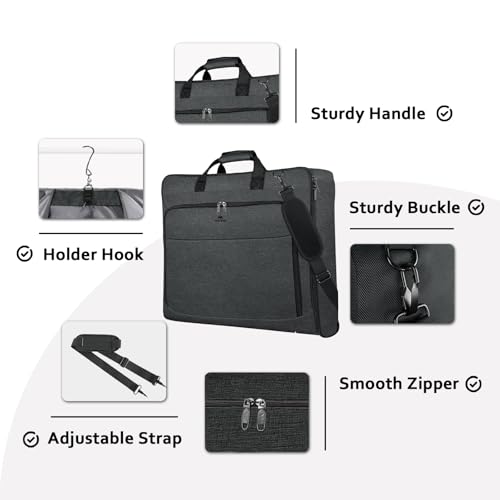 MATEIN Garment Bags for Hanging Clothes, Large Travel Suit Bag with Strap - color: Dark Grey