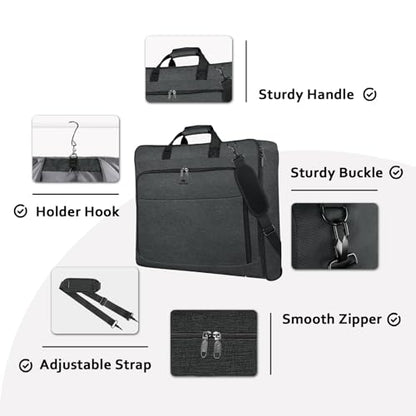 MATEIN Garment Bags for Hanging Clothes, Large Travel Suit Bag with Strap - color: Dark Grey