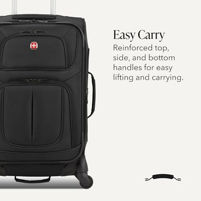 SwissGear Sion Carry-On Spinner Luggage, Softside Expandable, Lightweight Suitcase, Black, 22.75-Inch - color: Black, size: Carry-On